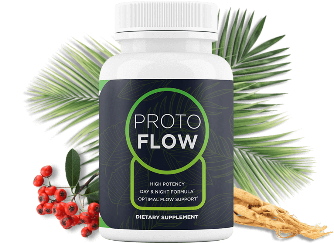 ProtoFlow dietary supplement bottle with botanical artwork